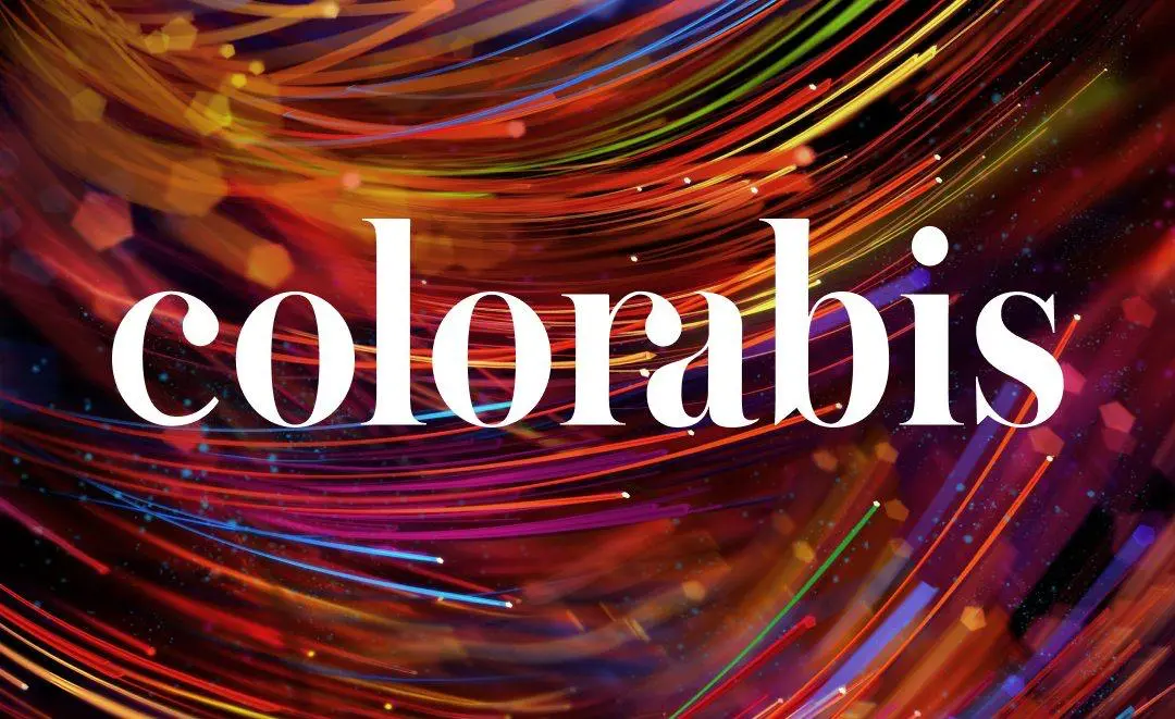 Colorabis logo over swirling multicolored light trails