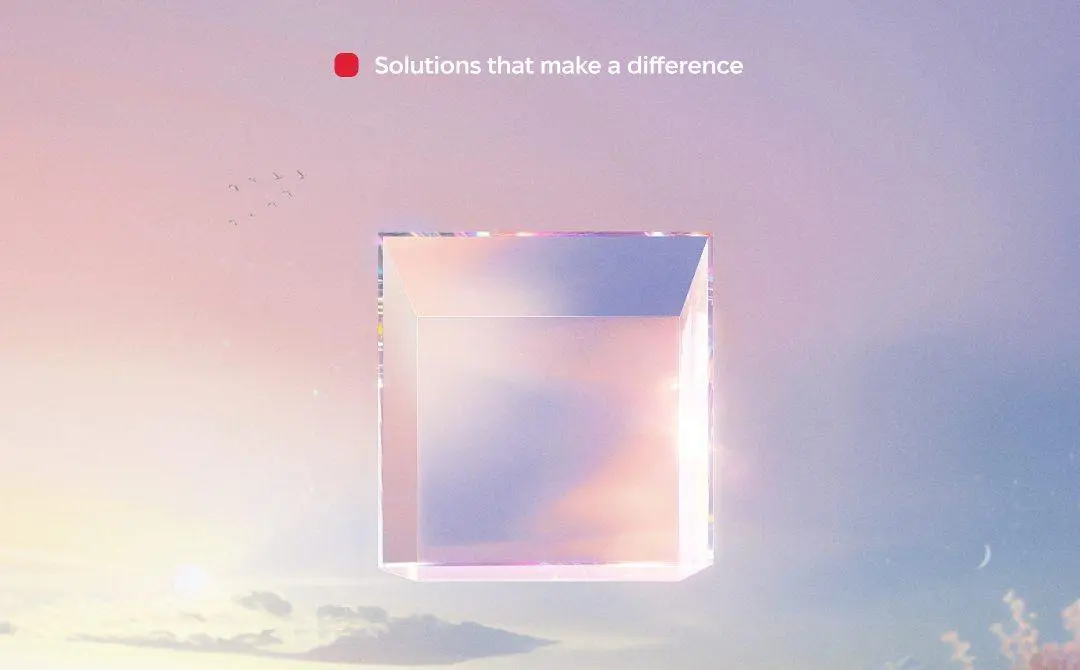 GigaCloud website hero with a glass cube floating in a pastel sky