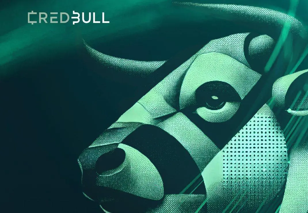 Credbull crypto loan fund website cover with a stylized green bull head